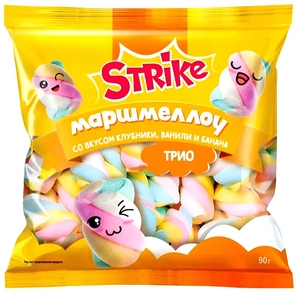 Маршмеллоу Жевательный зефир со вкусом клубники и ванили банан 90г